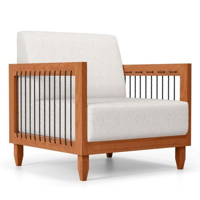 Kit 02 Poltronas Varanda Samoa Madeira Maciça Com Cordas Náutica Linho Natural - Desk Design