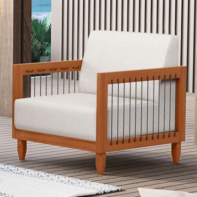 Kit 02 Poltronas Varanda Samoa Madeira Maciça Com Cordas Náutica Linho Natural - Desk Design