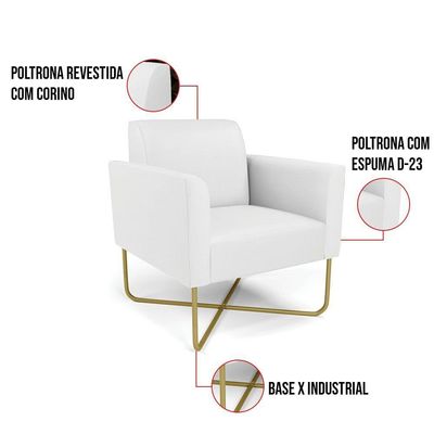 Poltrona Base X Industrial Dourado Marisa Corino Branco D03 - D\'rossi