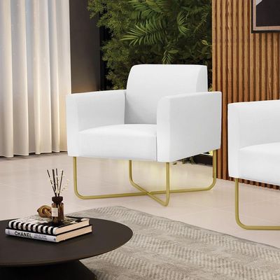 Poltrona Base X Industrial Dourado Marisa Corino Branco D03 - D\'rossi