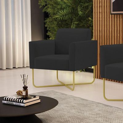 Poltrona Base X Industrial Dourado Marisa Veludo D03 - D\'rossi Cor Preto