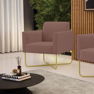 Poltrona Base X Industrial Dourado Marisa Veludo D03 - D\'rossi Cor Rose