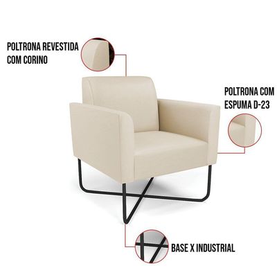 Kit 2 Poltronas Base X Industrial Preto Marisa Corino D03 - D\'rossi Cor Bege