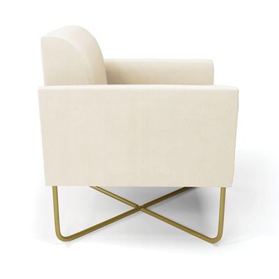 Kit 2 Poltronas Base X Industrial Dourado Marisa Veludo Bege D03 - D\'rossi