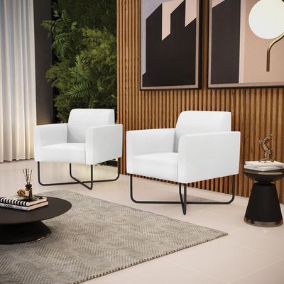 Kit 2 Poltronas Base X Industrial Preto Marisa Corino D03 - D\'rossi Cor Branco