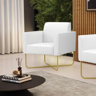 Poltrona Base X Industrial Dourado Marisa Corano Branco D03 - D\'rossi