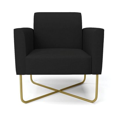 Kit 2 Poltronas Base X Industrial Dourado Marisa Linho D03 - D\'rossi Cor A79 Preto