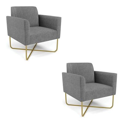 Kit 2 Poltronas Base X Industrial Dourado Marisa Linho D03 - D\'rossi Cor A26 Grafite