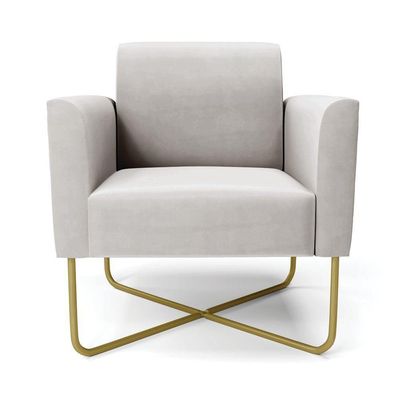Kit 2 Poltronas Base X Industrial Dourado Marisa Veludo Cinza D03 - D\'rossi
