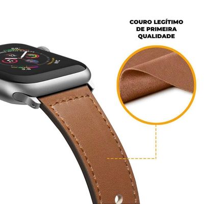 Pulseira De Couro Para Apple Watch 42 / 44 / 45Mm - Marrom - Gshield