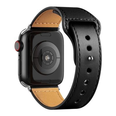 Pulseira De Couro Para Apple Watch 42 / 44 / 45Mm - Preta - Gshield