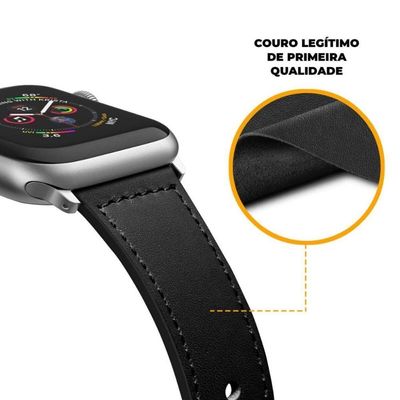 Pulseira De Couro Para Apple Watch 38 / 40 / 41Mm - Preta - Gshield
