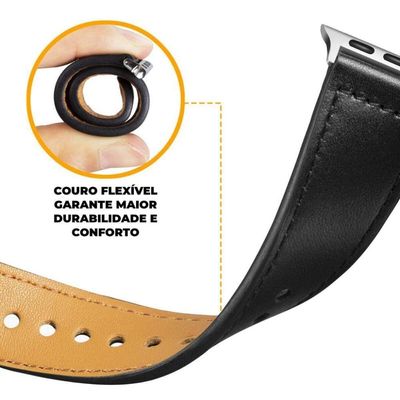 Pulseira De Couro Para Apple Watch 38 / 40 / 41Mm - Preta - Gshield