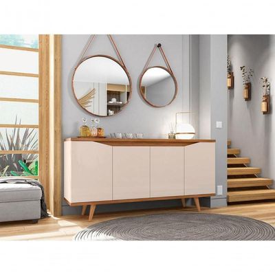 Bancada Aparador Mirabel Off White/ Cedro 4 Portas