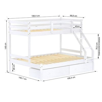 Beliche Com Cama Casal Slim Rb Com 02 Gavetas Madeira Maciça Branco Housin