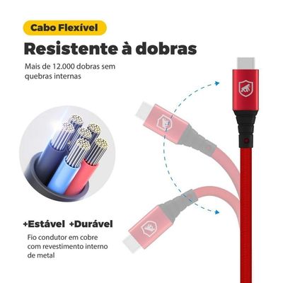 Cabo Tech Proof Vermelho ( Iphone / Ipad ) Lightning 1,2M (Mfi Homologado) - Gshield