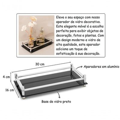 Bandeja Decorativa Preta Borda Aluminio 30x16 Aparador Organizador Casa Armário
