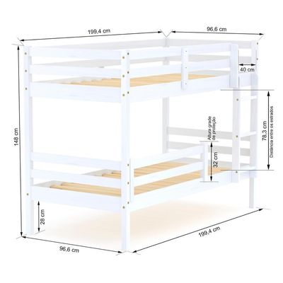 Beliche Infantil Slim Rb Com Grade De Proteção Madeira Maciça Branco Housin