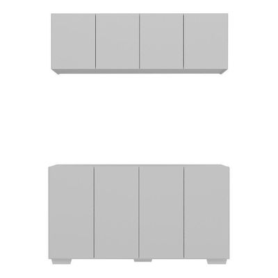 Kit Bar Armário Aéreo E Aparador 4 Portas Multimóveis Mp1087 Branco Branco