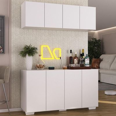 Kit Bar Armário Aéreo E Aparador 4 Portas Multimóveis Mp1087 Branco Branco