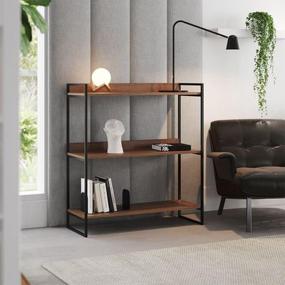 Aparador Industrial 3 Prateleiras Córdoba 95cm Preto E Carvalho - Cor: Marrom