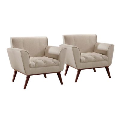 Conjunto - 2 Poltronas Lise Luxo Madeira Maciça Castellar Linho Bege Claro