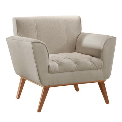 Conjunto - 2 Poltronas Lise Luxo Madeira Maciça Castellar Linho Bege Claro