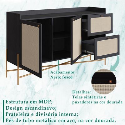Aparador Balcao Buffet 139 Cm Pes Metal 28969 Oslo Nero Artesano Nero