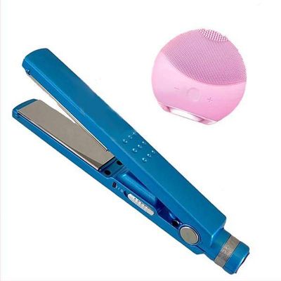 Kit 1 Prancha Nanotitanium + 1 Esponja Facial Rosa Bebê Nº29 Bivolt