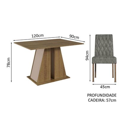 Conjunto Sala De Jantar Mesa Tampo De Madeira 6 Cadeiras Rustic/crema/silver Fabiana Madesa