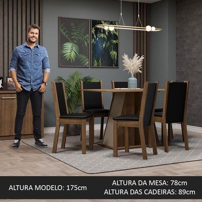 Conjunto Sala De Jantar Mesa Tampo De Madeira 6 Cadeiras Rustic/crema/preto Wendy Madesa