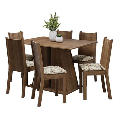 Conjunto Sala De Jantar Mesa Tampo De Madeira 6 Cadeiras Rustic/lírio Bege Sharon Madesa
