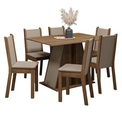 Conjunto Sala De Jantar Mesa Tampo De Madeira 6 Cadeiras Rustic/crema/bege Wendy Madesa