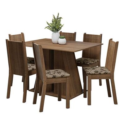 Conjunto Sala De Jantar Mesa Tampo De Madeira 6 Cadeiras Rustic/bege Marrom Sharon Madesa
