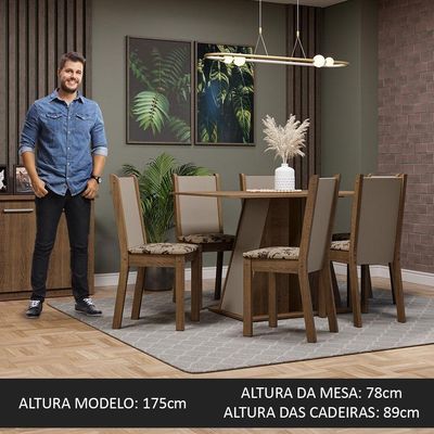 Conjunto Sala De Jantar Mesa Tampo De Madeira 6 Cadeiras Rustic/crema/bege Marrom Wendy Madesa