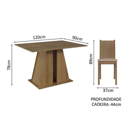 Conjunto Sala De Jantar Mesa Tampo De Madeira 6 Cadeiras Rustic/bege Sharon Madesa