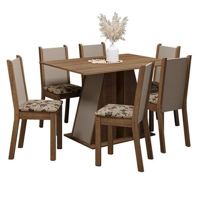 Conjunto Sala De Jantar Mesa Tampo De Madeira 6 Cadeiras Rustic/crema/bege Marrom Wendy Madesa