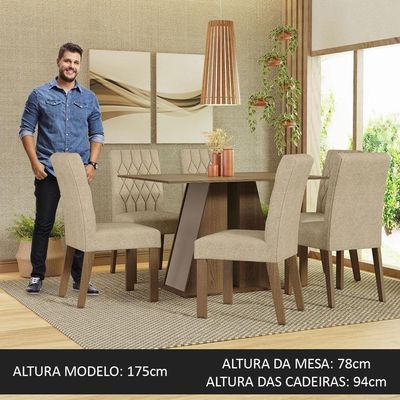 Conjunto Sala De Jantar Mesa Tampo De Madeira 6 Cadeiras Rustic/crema/imperial Fabiana Madesa