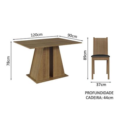 Conjunto Sala De Jantar Mesa Tampo De Madeira 4 Cadeiras Rustic/preto Marilyn Madesa