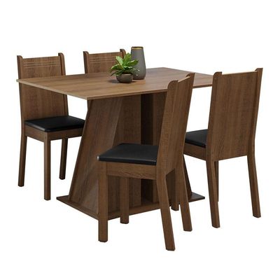 Conjunto Sala De Jantar Mesa Tampo De Madeira 4 Cadeiras Rustic/preto Marilyn Madesa