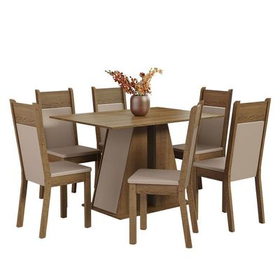 Conjunto Sala De Jantar Mesa Tampo De Madeira 6 Cadeiras Rustic/crema/bege Beverly Madesa