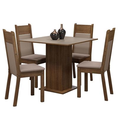 Conjunto Sala De Jantar Mesa Tampo De Madeira 4 Cadeiras Rustic/crema/sintético Bege Claire Madesa