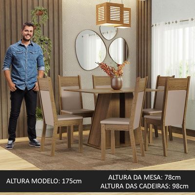 Conjunto Sala De Jantar Mesa Tampo De Madeira 6 Cadeiras Rustic/bege Beverly Madesa