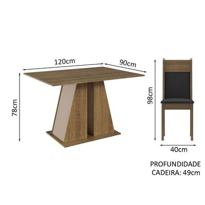 Conjunto Sala De Jantar Mesa Tampo De Madeira 4 Cadeiras Rustic/crema/preto Angel Madesa