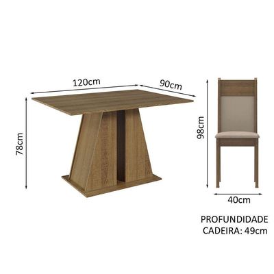 Conjunto Sala De Jantar Mesa Tampo De Madeira 6 Cadeiras Rustic/bege Beverly Madesa