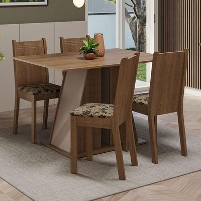 Conjunto Sala De Jantar Mesa Tampo De Madeira 4 Cadeiras Rustic/crema/bege Marrom Marilyn Madesa