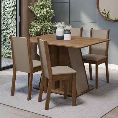 Conjunto Sala De Jantar Mesa Tampo De Madeira 4 Cadeiras Rustic/crema/bege Sophie Madesa