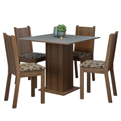 Conjunto Sala De Jantar Mesa Tampo De Madeira 4 Cadeiras Rustic/cinza/bege Marrom Samara Madesa