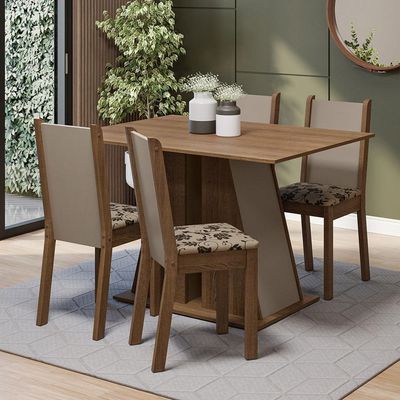 Conjunto Sala De Jantar Mesa Tampo De Madeira 4 Cadeiras Rustic/crema/bege Marrom Sophie Madesa