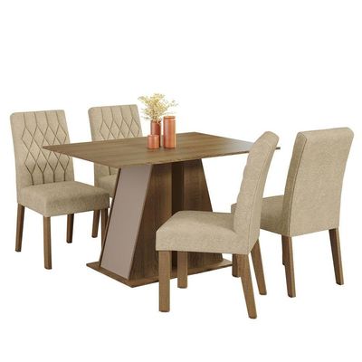 Conjunto Sala De Jantar Mesa Tampo De Madeira 4 Cadeiras Rustic/crema/imperial Gisele Madesa